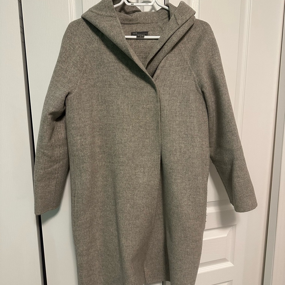 Vince Elegant Grey Hooded WoolOvercoat